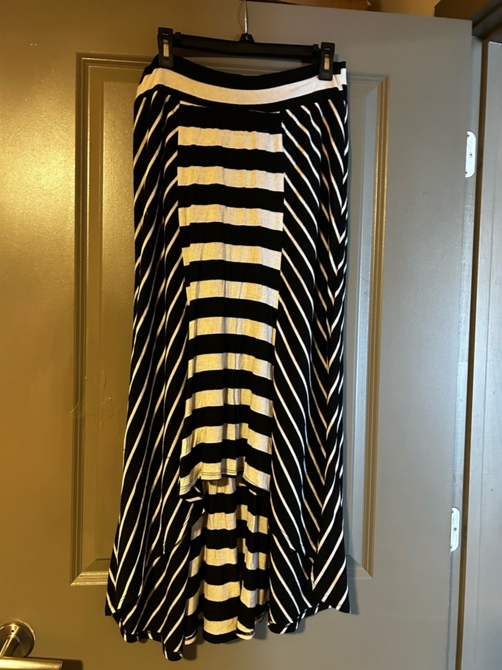 AB Studio Black and White High-Low Striped Maxi Skirt